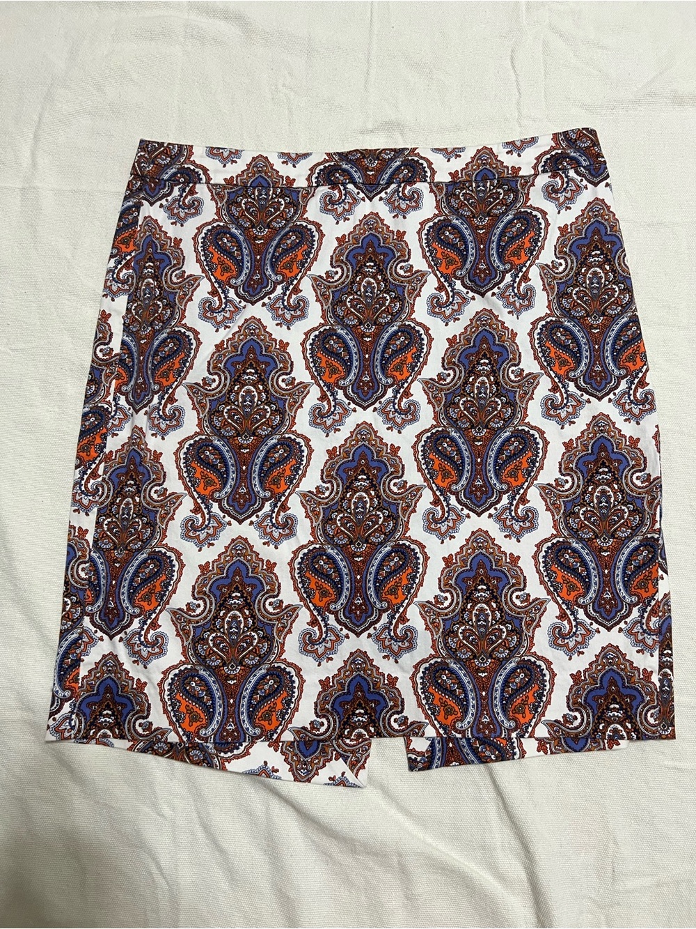 J.Crew Paisley Sz L Skirt Womens Stretch Blue Orange White Retro Preppy